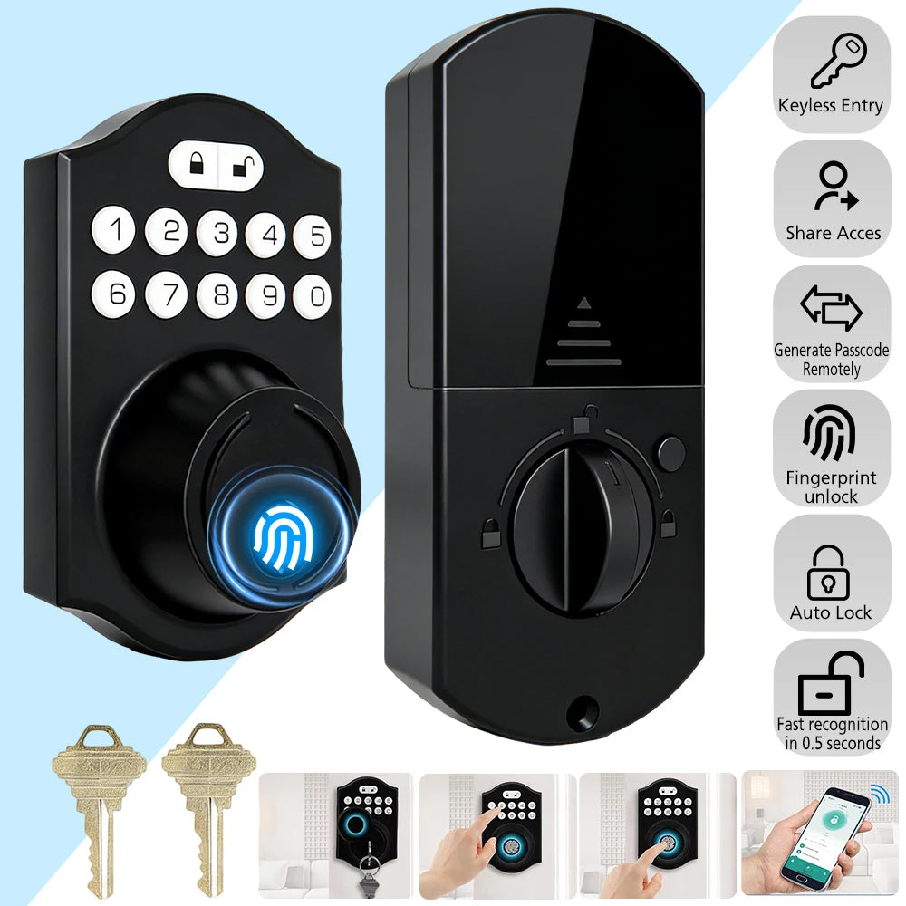 Bluetooth Smart Deadbolt Lock with Fingerprint Passcode App Remote Temporary Code Auto Lock Keyless Entry Front Door Lock for House Airbnb