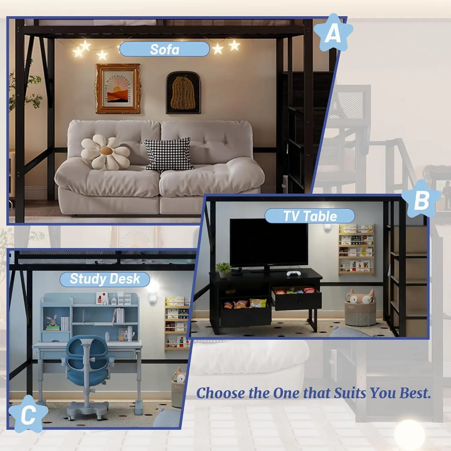 Metal Loft Bed With Stairs Storage Wardrobe And Bedside Shelf For Adults