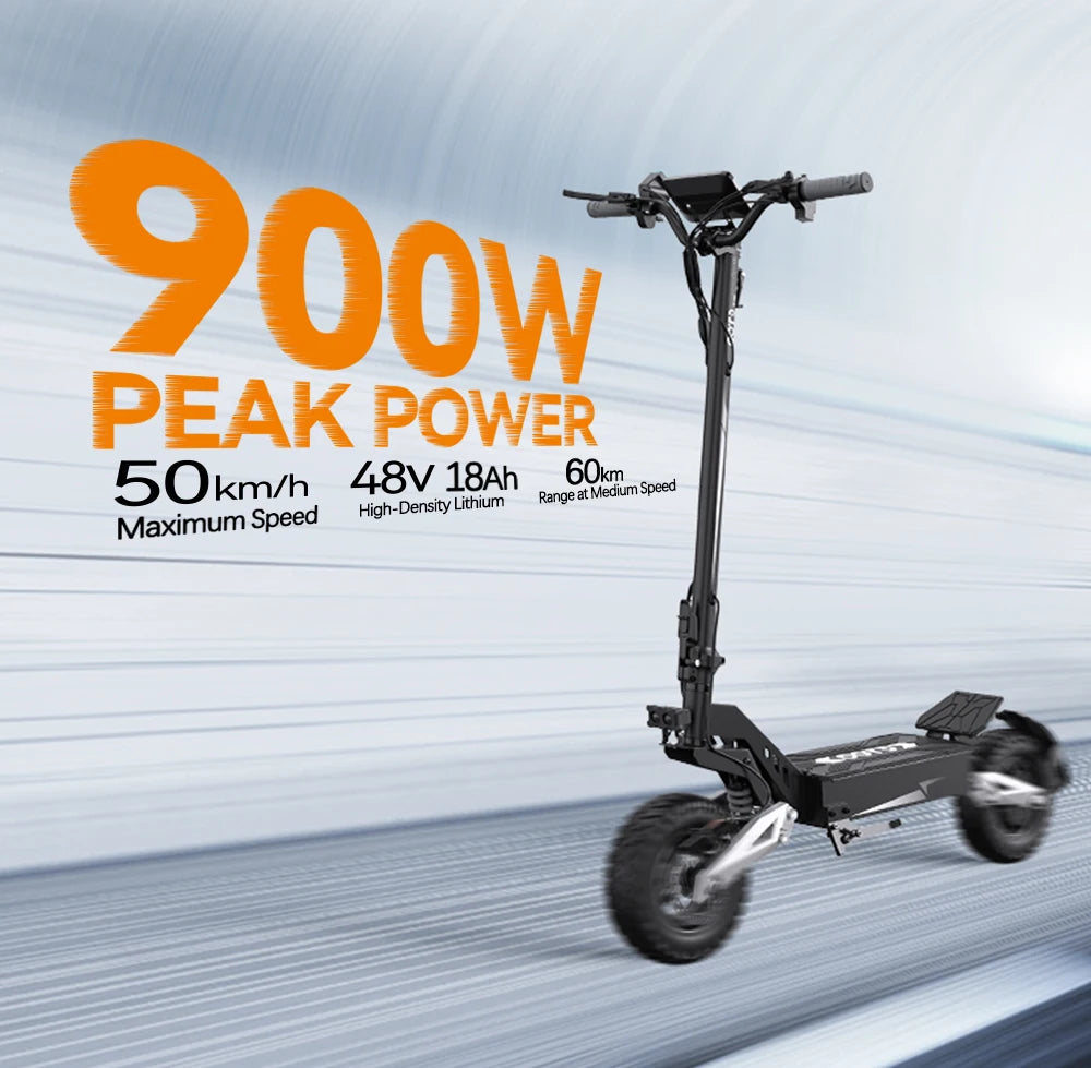OOTD T10 Adult Foldable Electric Scooter, Max 900W Motor & 18Ah Battery, 45-60km Range, 11 Inch All-Terrain