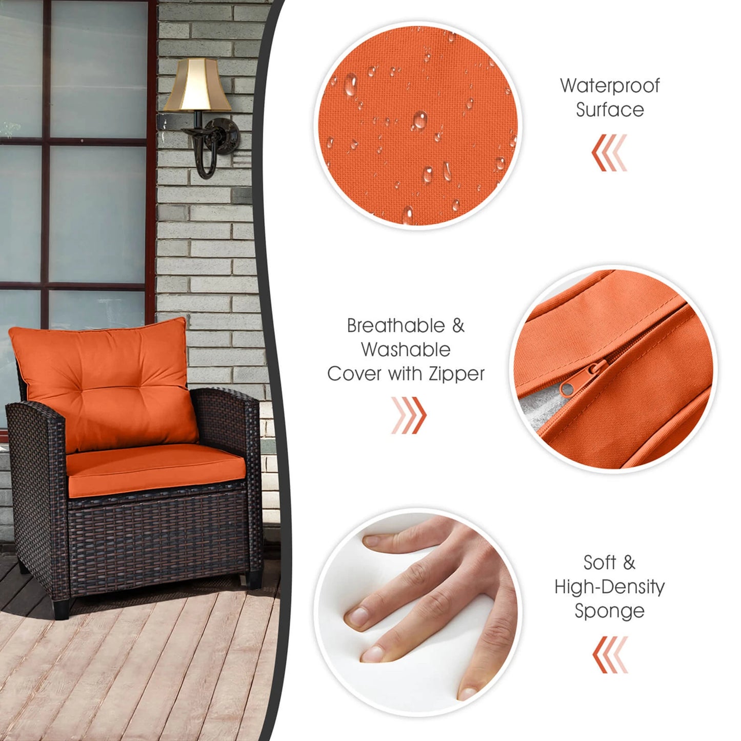 HOMASIS 3 Piece Patio Rattan Sofa Set With Cushions