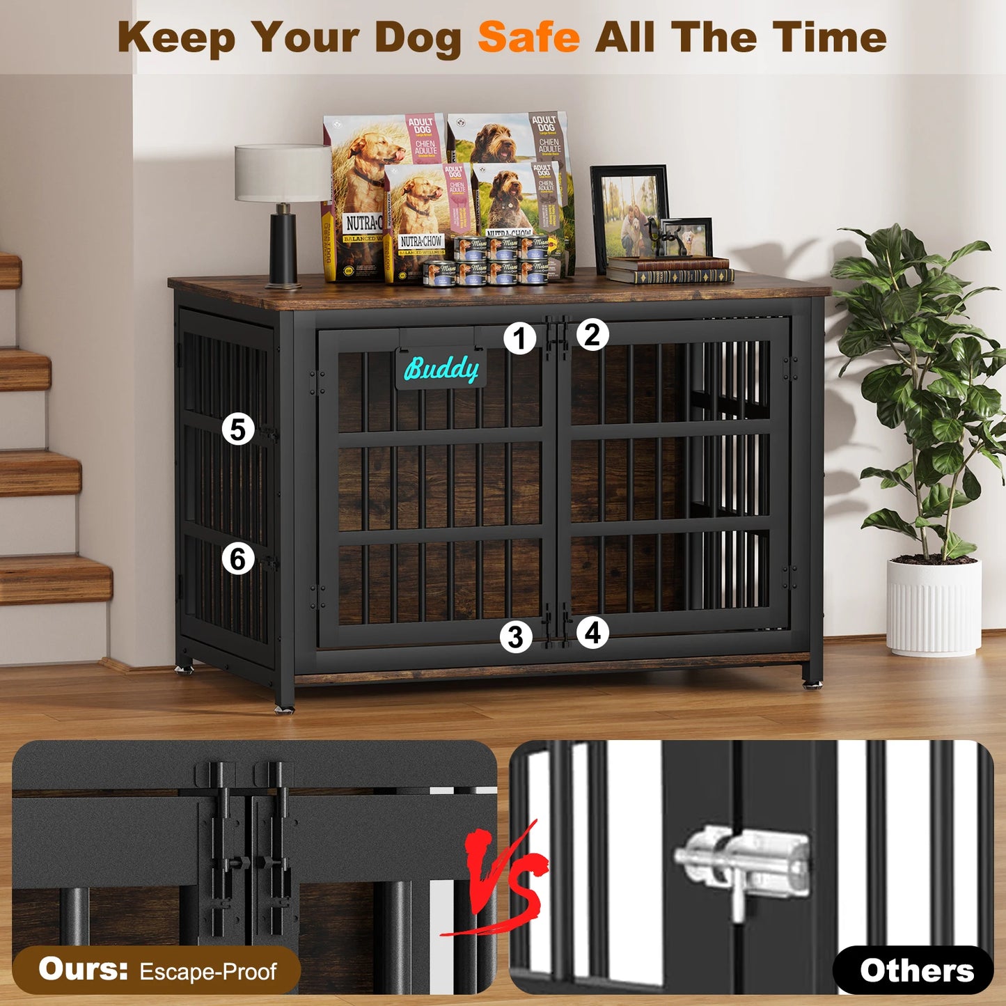 Heavy Duty Dog Crate Furniture With Casters For TV Stand