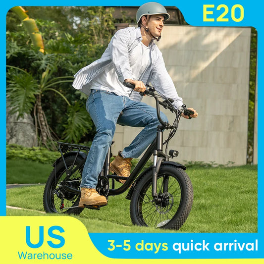 1000W 20x3" Fat Tire Electric Bike 48V 13Ah Removable Battery 20MPH 7-Speed Gears Dual Disc Brakes Adult Moped for Off-Road City