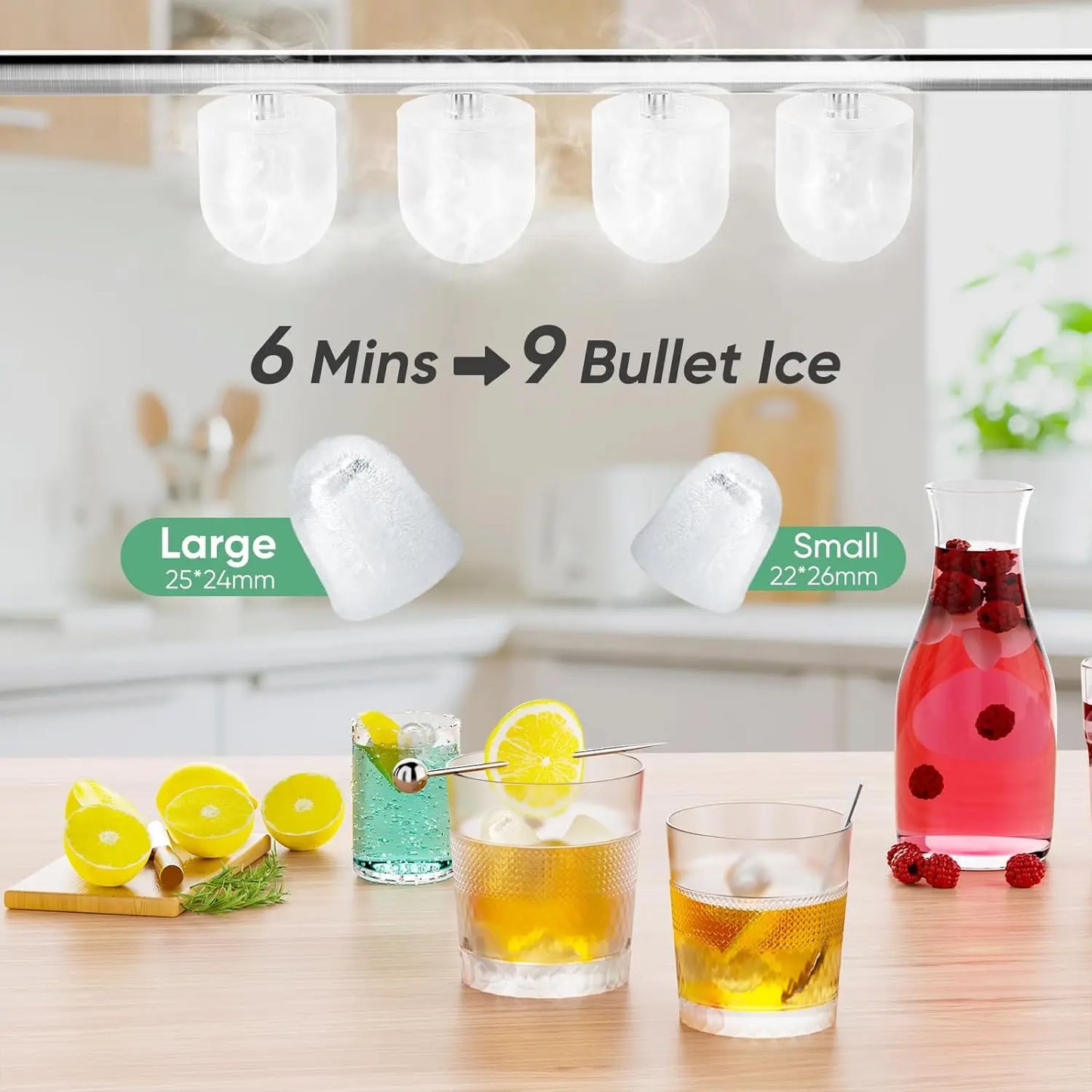 Portable Countertop Ice Maker, 26lbs/24H, 9 Cubes in 6 Mins, Self-Cleaning, Quiet for Home Kitchen RV Camping