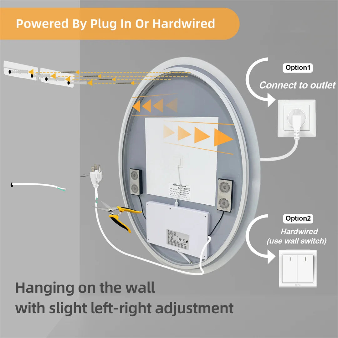 LUVODI Bluetooth LED Bathroom Mirror,Oval Wall Vanity Mirror with Double NdFeB Speakers,Smart Memory Dimming Lighted Mirror Fogless