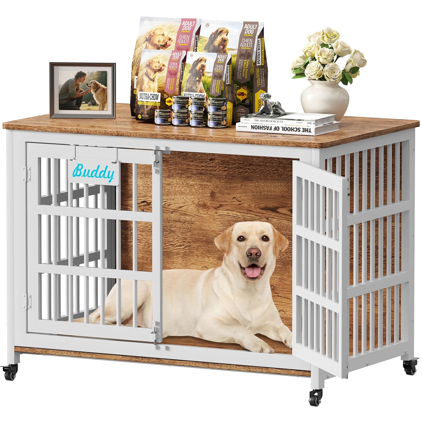 Heavy Duty Dog Crate Furniture With Casters For TV Stand