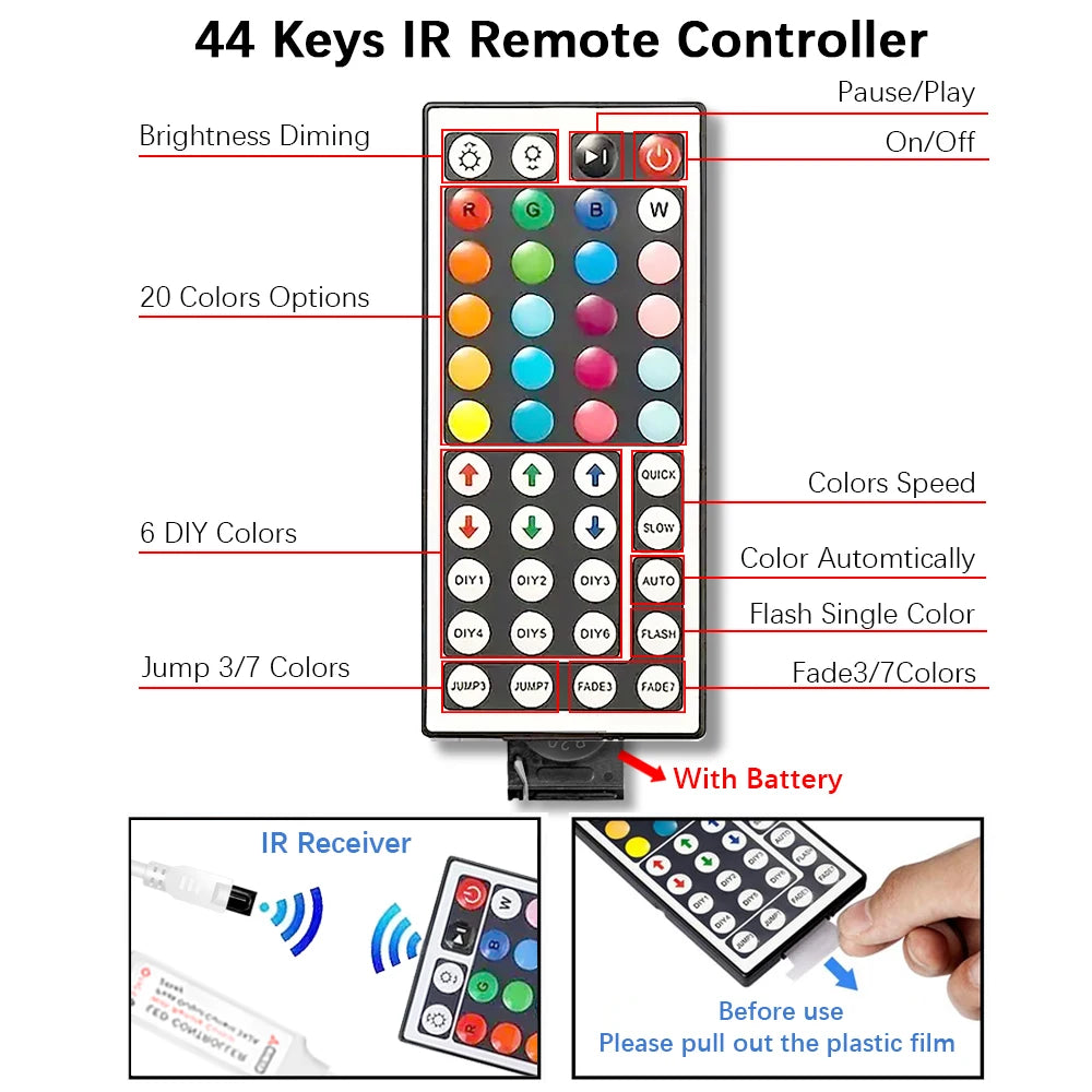 RGB LED Strip Lights 5050 with Remote Controller 12V Tape Light