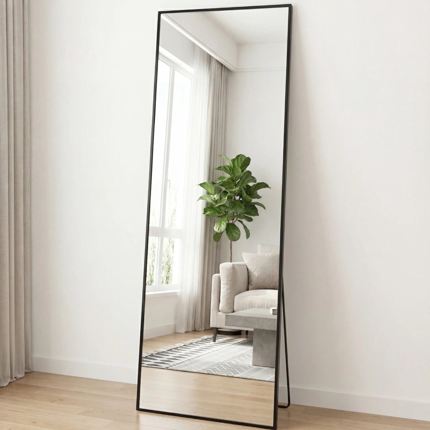 JHK Arched Full Length Mirror On Stand With Aluminum Frame