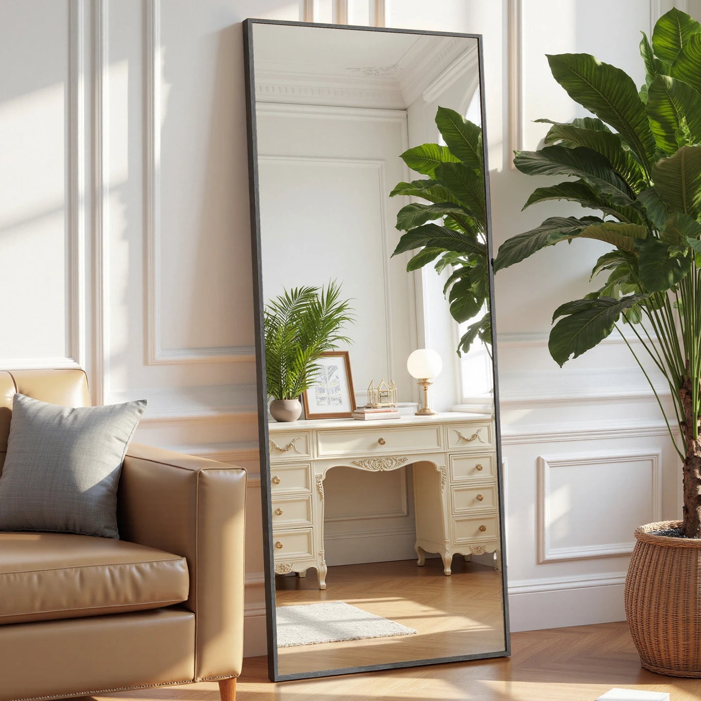 JHK Arched Full Length Mirror On Stand With Aluminum Frame